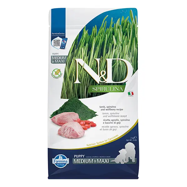 N&D Spirulina Kuzu Etli Orta ve Büyük Irk Yavru Köpek Maması