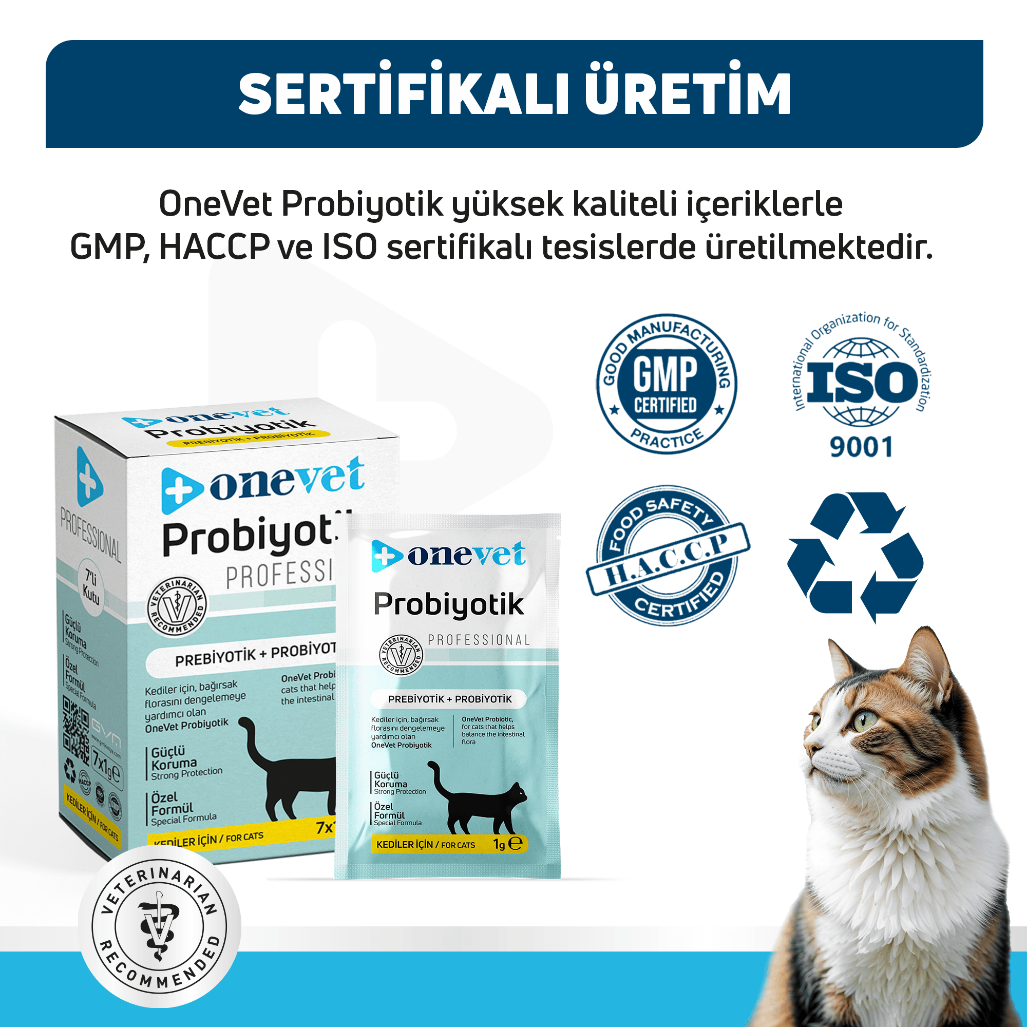OneVet Probiyotik Kediler için Sindirim ve Bağışıklık Güçlendirici Saşe