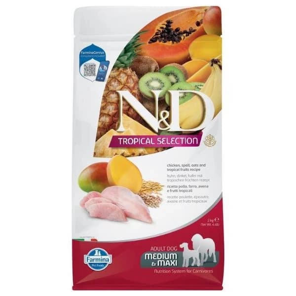 N&D Tropical Selection Tavuklu ve Tropical Meyveli Orta ve Büyük Irk Yetişkin Köpek Maması {'id': 'efe03d9d-6d3b-49d4-bb10-3b9d8af694ab', 'name': '2 Kg', 'colorCode': '', 'thumbnailImageId': '', 'variantTypeId': '18945b6d-6d24-4c6b-a056-22c5c19d018f'}