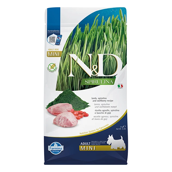 N&D Spirulina Tahılsız Kuzu Etli Mini Irk Yetişkin Köpek Maması