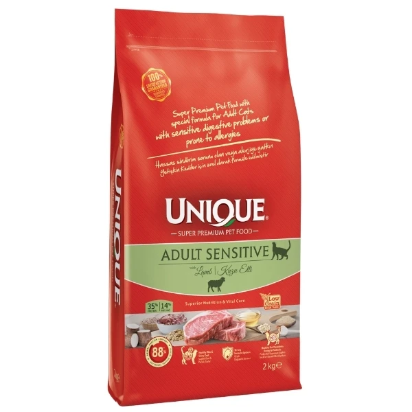 Unique Sensitive Kuzulu Hassas Sindirim Sistemi için Düşük Tahıllı Yetişkin Kedi Maması - 2 Kg