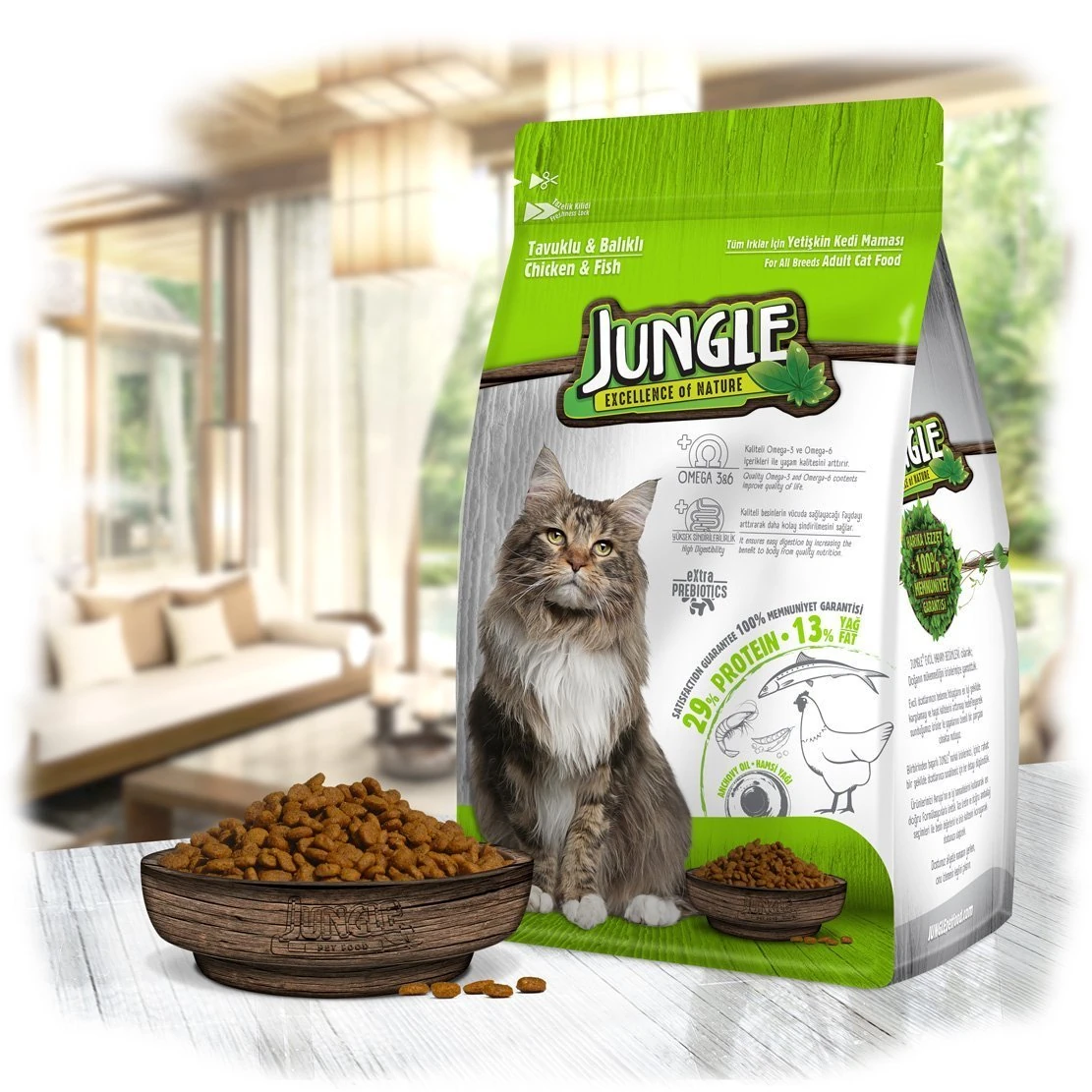 Jungle Tavuklu ve Balıklı Yetişkin Kedi Maması - 1.5 Kg