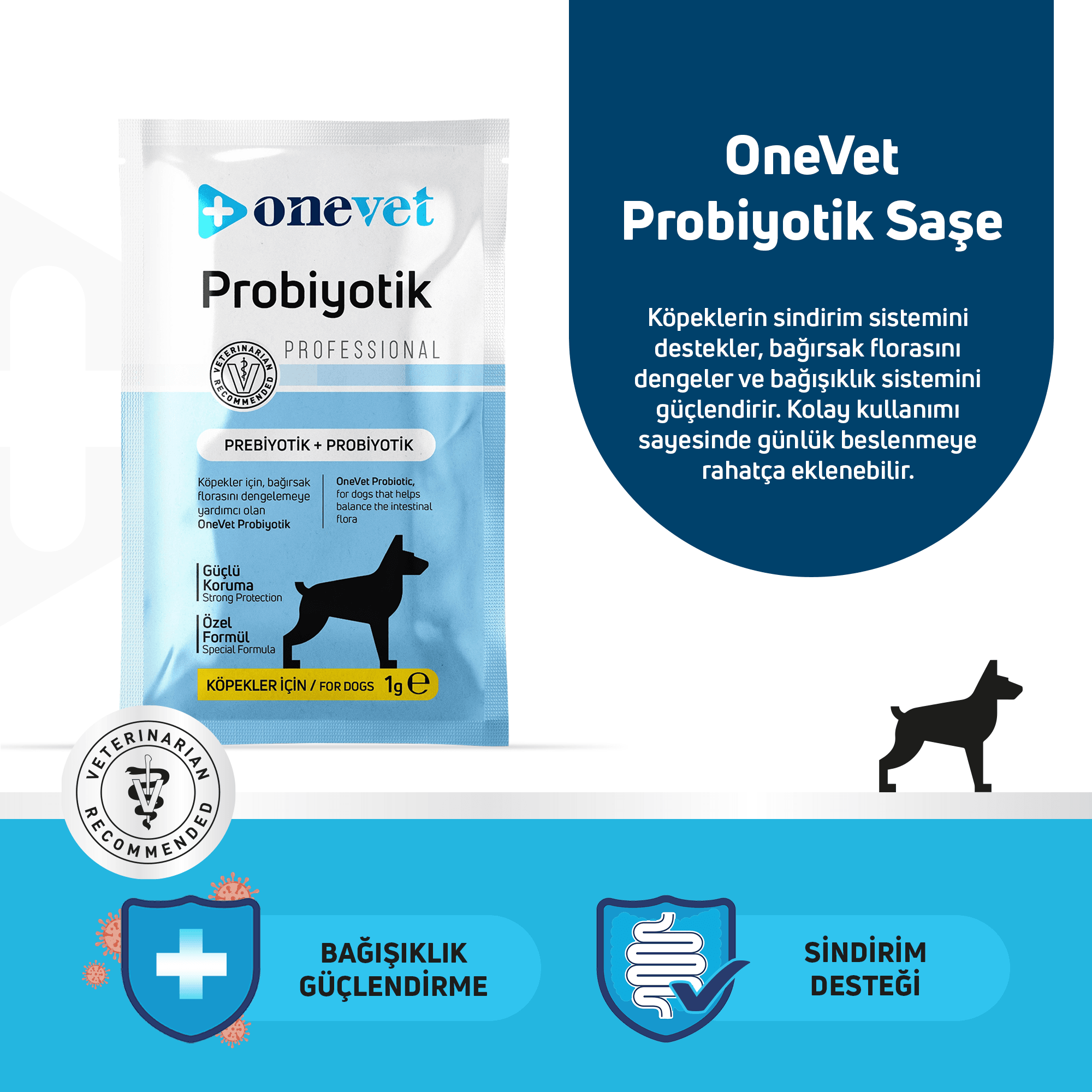OneVet Probiyotik Köpekler için Sindirim ve Bağışıklık Güçlendirici Saşe