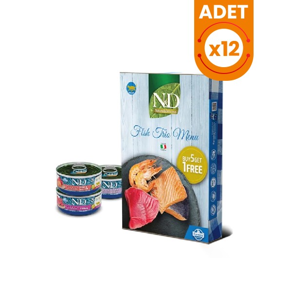 N&D Fish Trio Menu Karides ve Somon Balıklı Yetişkin Kedi Konservesi