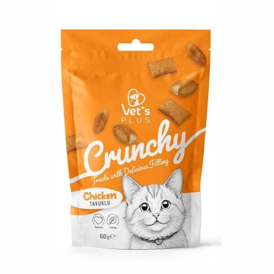 Vet's Plus Crunchy İçi Dolgulu Tavuklu ve Catnipli Kedi Ödül Bisküvisi