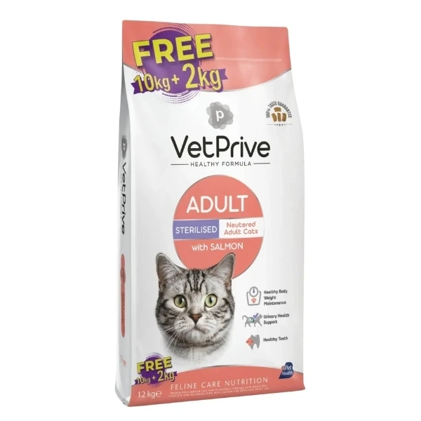 Vet Prive Sterilised Somonlu Kısırlaştırılmış Kedi Maması - 10+2 Kg Hediyeli
