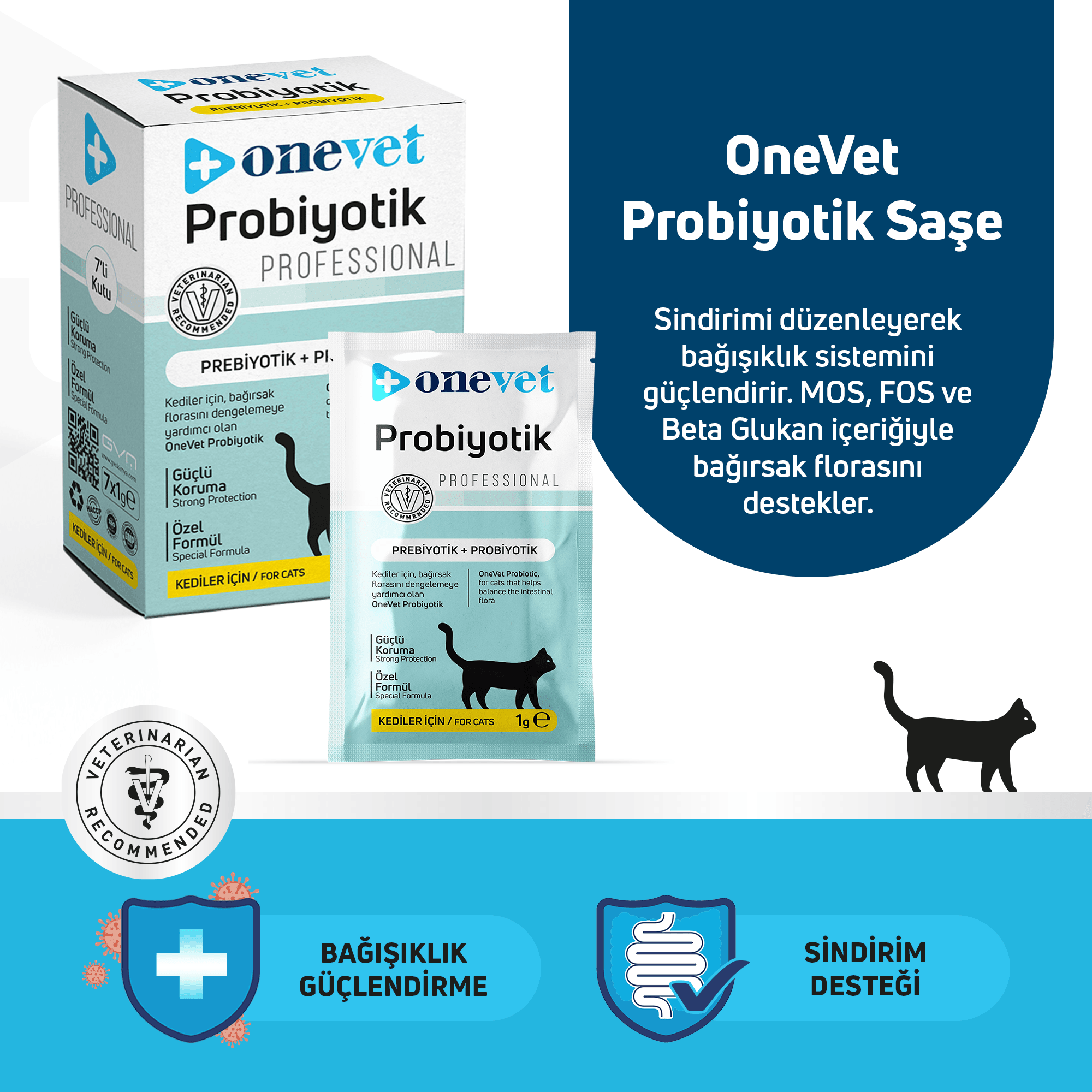 OneVet Probiyotik Kediler için Sindirim ve Bağışıklık Güçlendirici Saşe