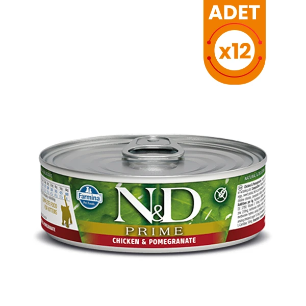 N&D Prime Tavuk ve Narlı Yavru Konserve Kedi Maması - 12 Adet 70 Gr