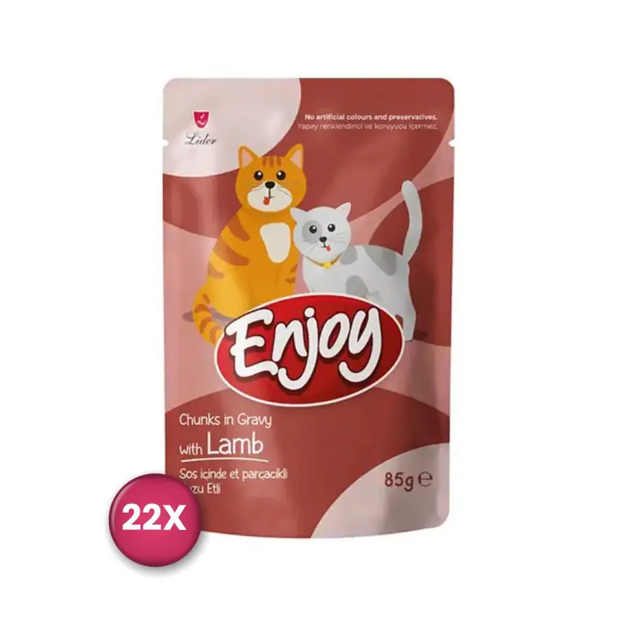 Enjoy Pouch Sos İçinde Et Parçacıklı Kuzu Etli Yetişkin Kedi Konservesi