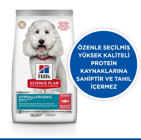 Hills Science Plan Hypoallergenic Somonlu Orta Irk Yetişkin Tahılsız Köpek Maması