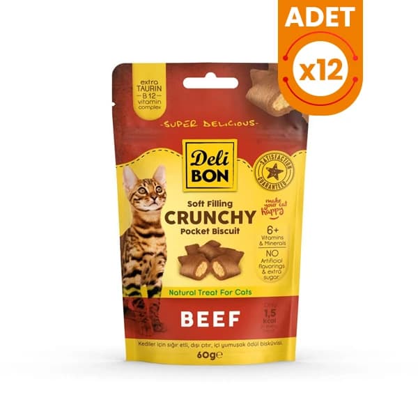 Delibon Chrunchy İçi Dolgulu Sığır Etli Kedi Ödül Bisküvisi