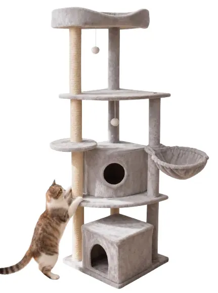 Tommy Çok Katlı Lüks Gri Kedi Tırmalama Evi 50x50x158