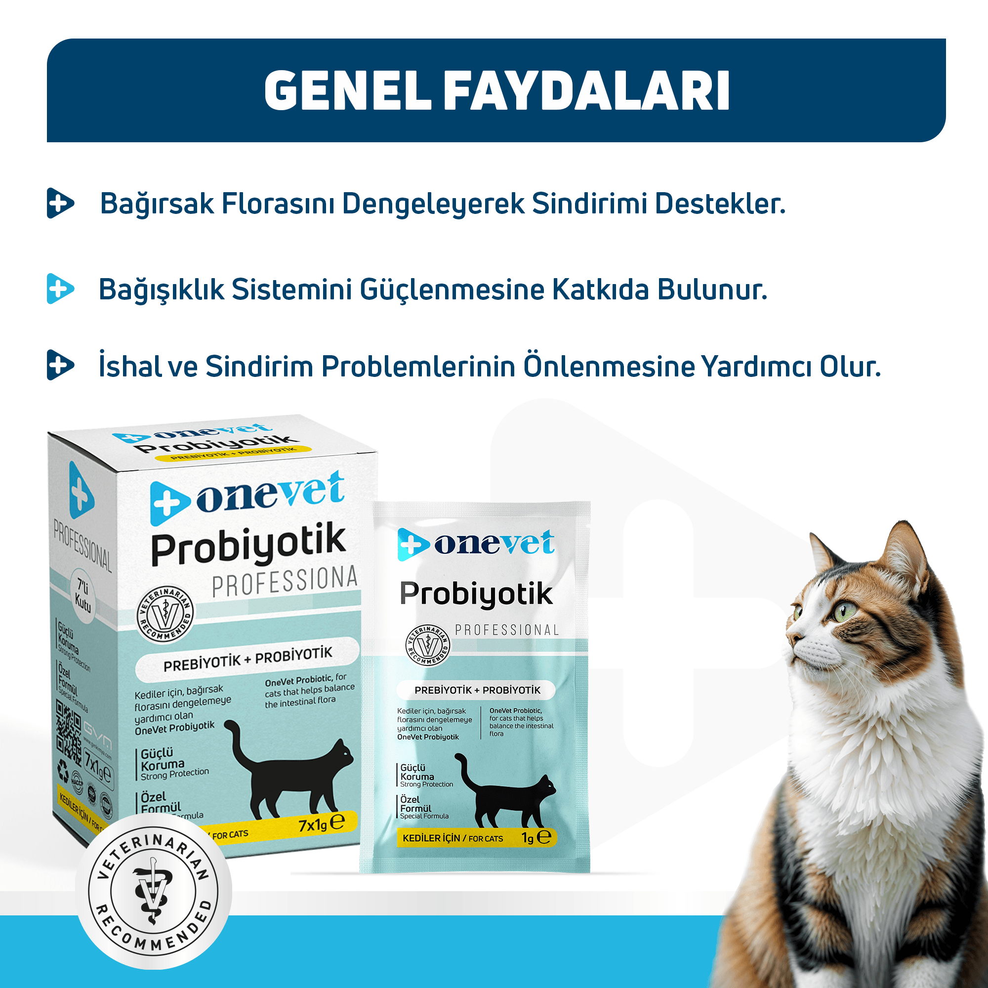 OneVet Probiyotik Kediler için Sindirim ve Bağışıklık Güçlendirici Saşe