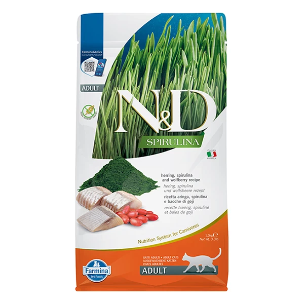 N&D Spirulina Ringa Balıklı ve Kurt Üzümlü Tahılsız Yetişkin Kedi Maması
