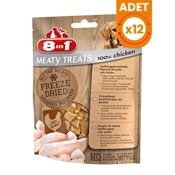 8in1 Freeze Dried Tahılsız Kurutulmuş Tavuk ve Havuçlu Köpek Ödül Maması