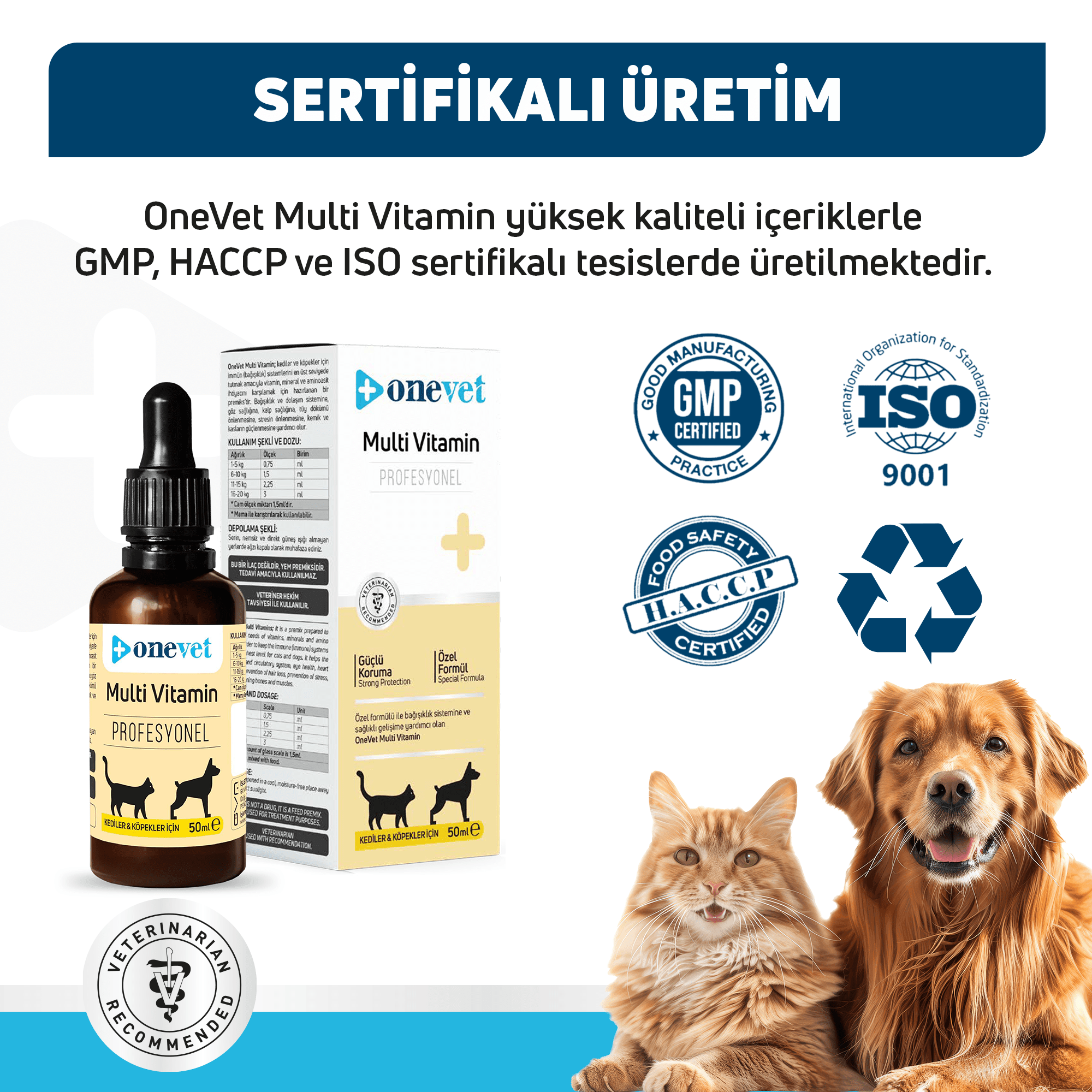 OneVet Multi Vitamin Kedi ve Köpekler İçin Gelişim ve Bağışıklık Destekleyici Damla