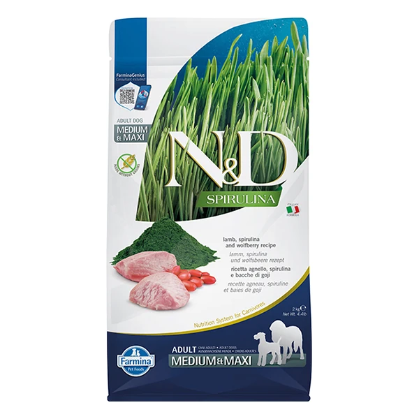N&D Spirulina Tahılsız Kuzu Etli Orta ve Büyük Irk Yetişkin Köpek Maması - 2 Kg