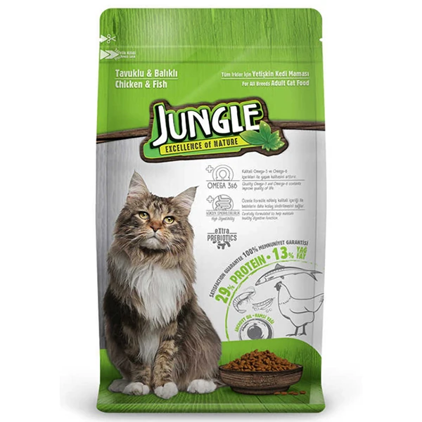 Jungle Tavuklu ve Balıklı Yetişkin Kedi Maması - 15 Kg