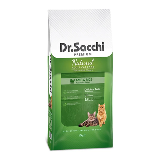 Dr.Sacchi Premium Natural Kuzulu ve Pirinçli Yetişkin Kedi Maması - 15 Kg
