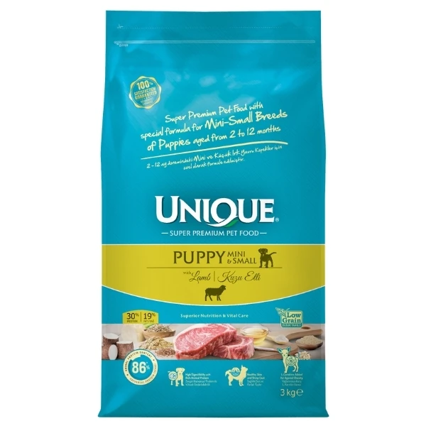 Unique Kuzu Etli Küçük Irk Düşük Tahıllı Yavru Köpek Maması - 3 Kg