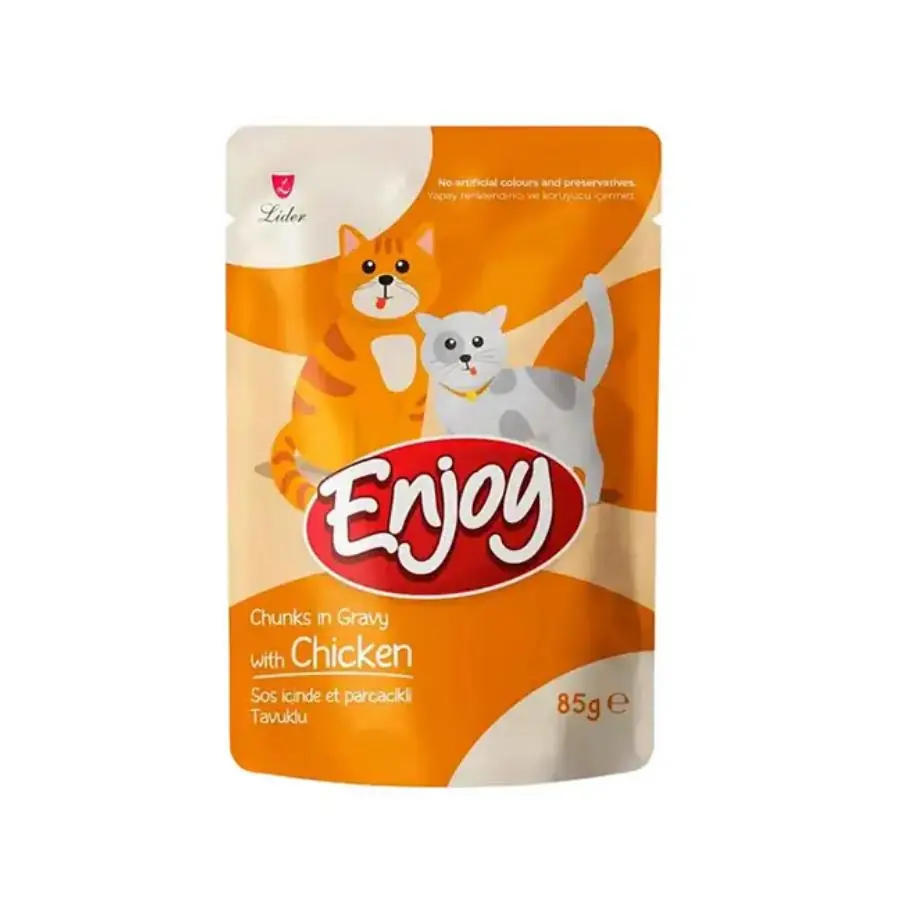 Enjoy Pouch Sos İçinde Et Parçacıklı Tavuklu Yetişkin Kedi Konservesi