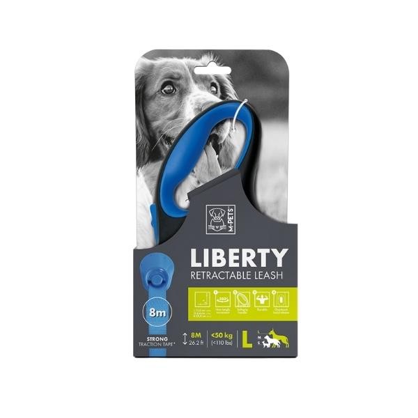 M-Pets Liberty Şerit Otomatik Köpek Gezdirme Kayışı  Mavi Large