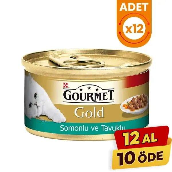 Gourmet Gold Somon ve Tavuklu Yetişkin Konserve Kedi Maması