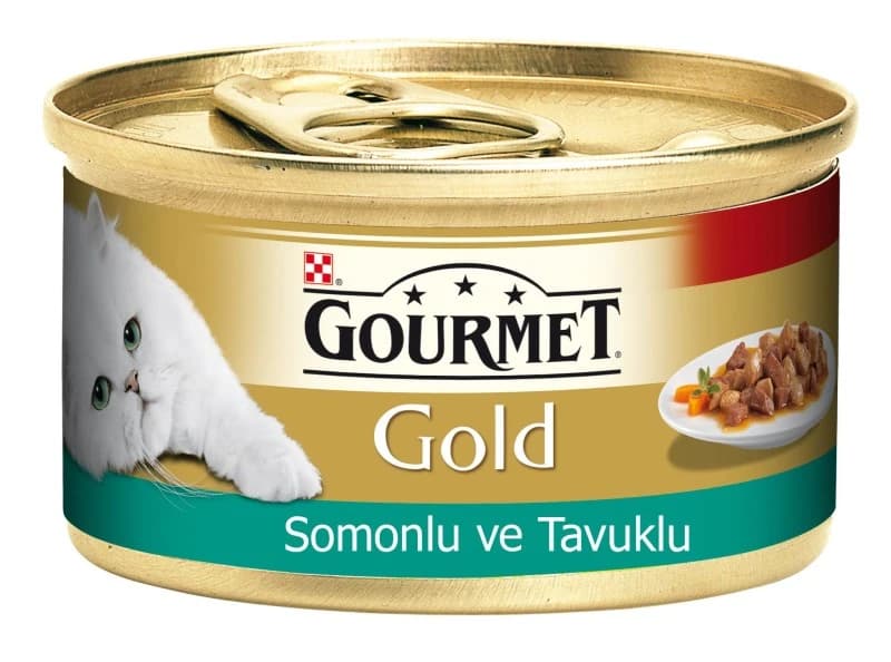 Gourmet Gold Somon ve Tavuklu Yetişkin Konserve Kedi Maması