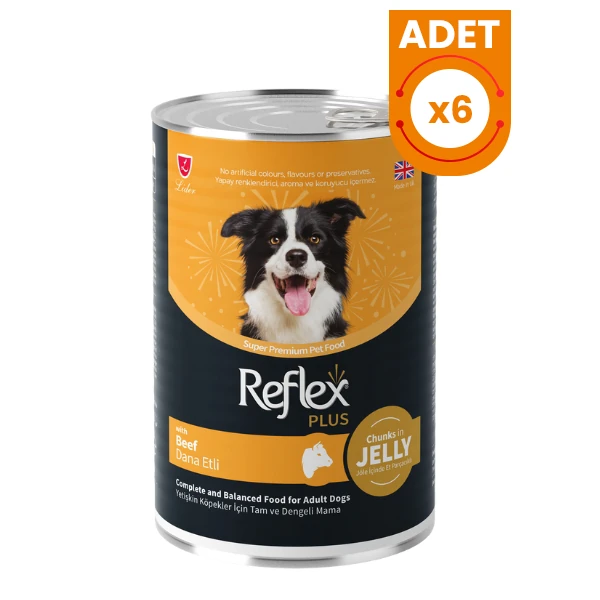 Reflex Plus Jöle İçinde Dana Etli Yetişkin Konserve Köpek Maması - 6 Adet 400 Gr