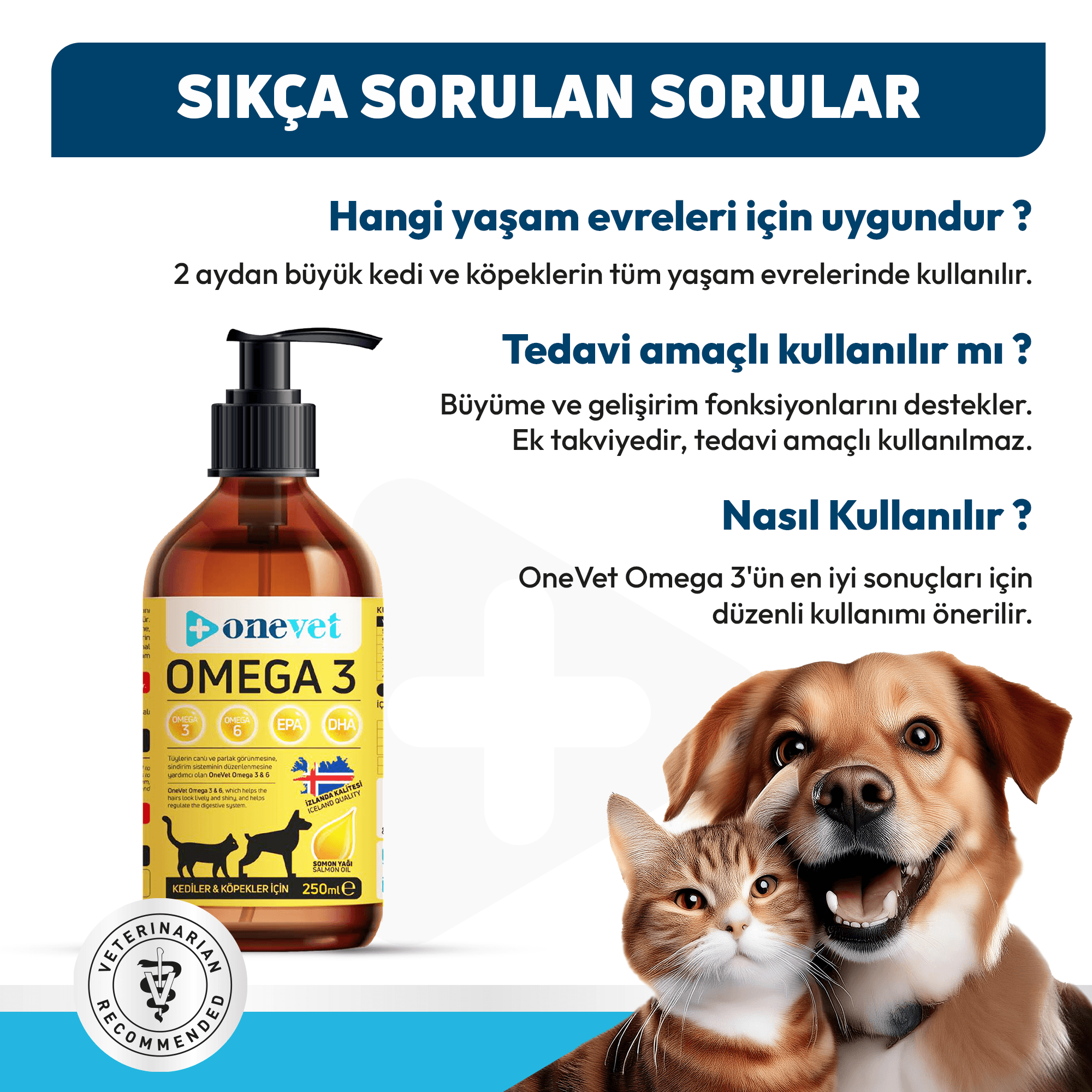 OneVet Omega 3 Kedi ve Köpekler İçin Deri ve Tüy Sağlığı Destekleyici Balık Yağı