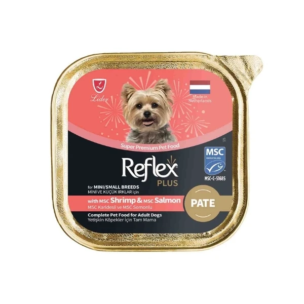 Reflex Plus Pate Karidesli ve Somonlu Küçük Irk Yetişkin Konserve Köpek Maması - 1 Adet 85 Gr