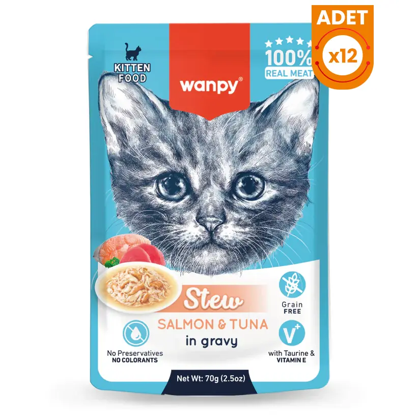 Wanpy Stew Sos İçinde Somonlu ve Ton Balıklı Yavru Konserve Kedi Maması {'id': 'd02b232d-ab07-4b50-bd24-b83c7973f6c8', 'name': '70 Gr', 'colorCode': '', 'thumbnailImageId': '', 'variantTypeId': '441e88da-dca6-4a8d-87d4-d09e059ec0d0'} {'id': 'cccf5985-f52a-4d07-8c33-50cc2bf5ab27', 'name': '12 Adet', 'colorCode': '', 'thumbnailImageId': '', 'variantTypeId': '9fdea2e5-dd25-4cce-b6e6-eaf819769ee6'}
