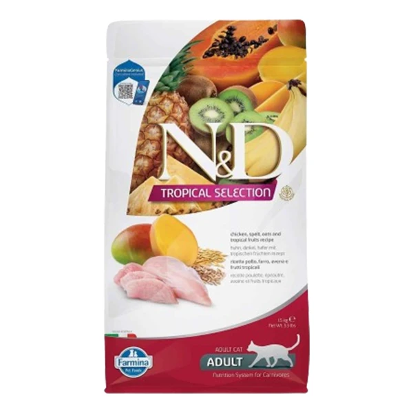 N&D Tropical Selection Tavuklu ve Tropikal Meyveli Yetişkin Kedi Maması - 1.5 Kg