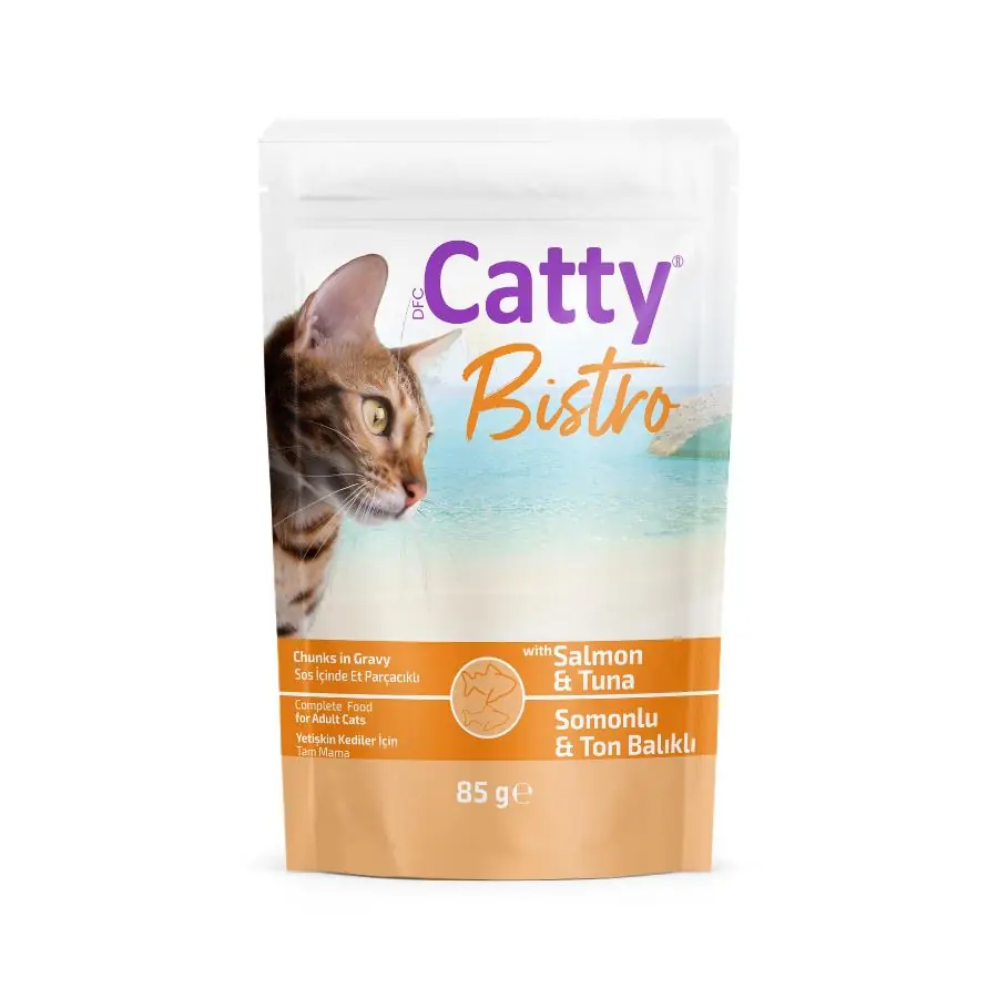 Catty Bistro Sos İçinde Somonlu Ton Balıklı Yetişkin Kedi Konservesi