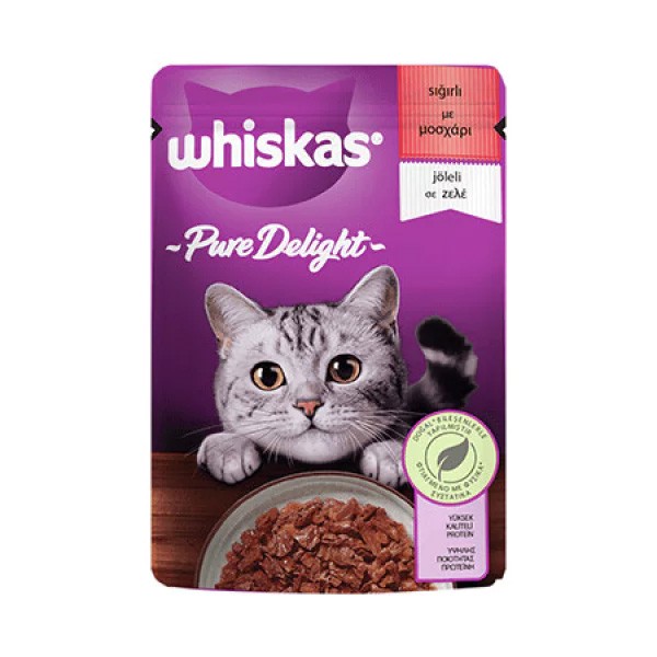 Whiskas Pouch Pure Delight Jöle İçerisinde Sığır Etli Yetişkin Kedi Konservesi