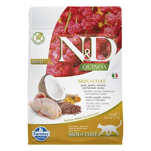 N&D Quinoa Skin Coat Bıldırcın Yetişkin Kedi Maması - 300 Gr
