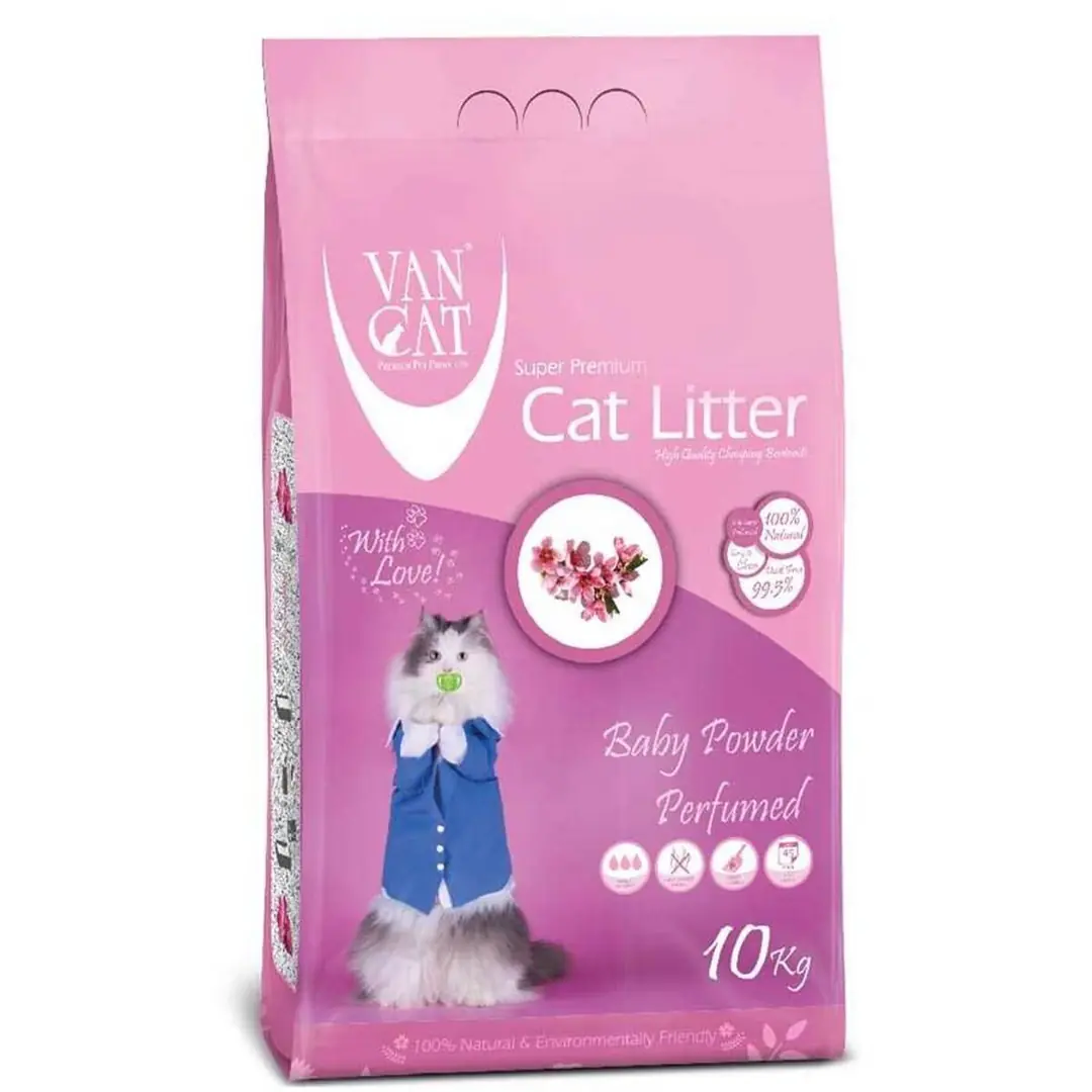 Van Cat Bebek Pudralı Parfümlü İnce Taneli Topaklanan Bentonit Kedi Kumu