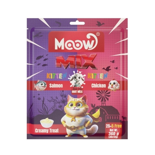 Moow Karışık Somonlu Tavuklu ve Keçi Sütlü Yavru Sıvı Kedi Ödül Maması