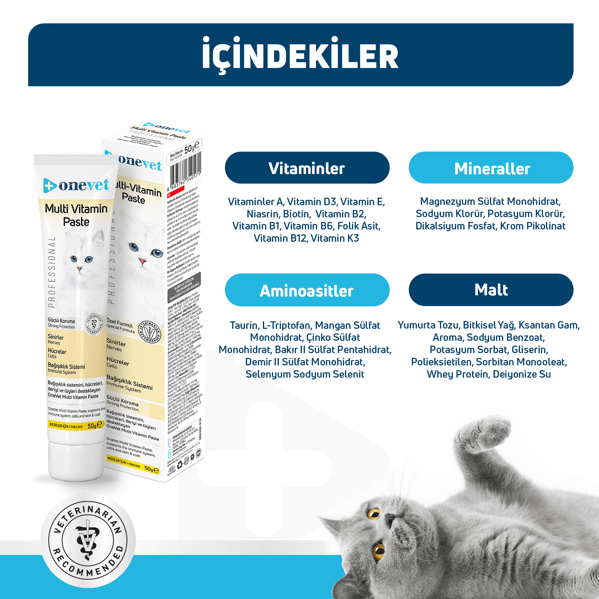 OneVet Multi Vitamin Paste Bağışıklık Destekleyici Kedi Maltı