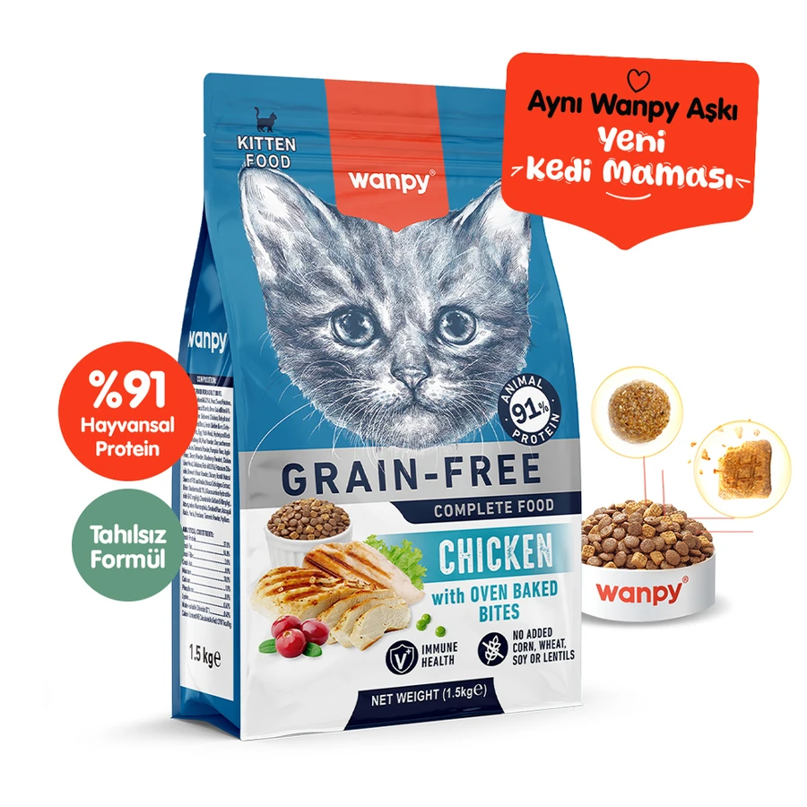 Wanpy Tavuklu Tahılsız Yavru Kedi Maması - 1.5 Kg
