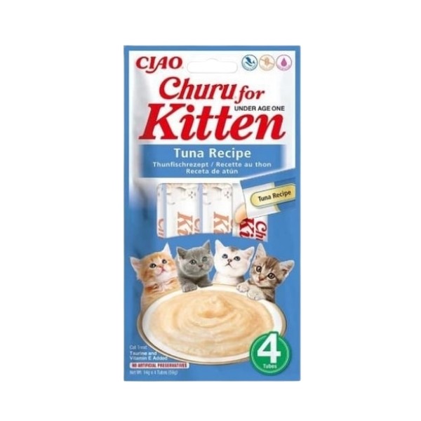 Inaba Ciao Churu Kitten Tuna Balıklı Yavru Kediler için Sıvı Kedi Ödül Maması