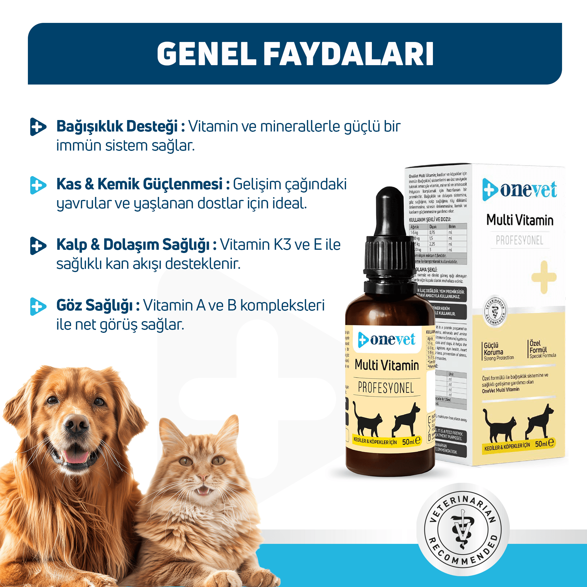 OneVet Multi Vitamin Kedi ve Köpekler İçin Gelişim ve Bağışıklık Destekleyici Takviye