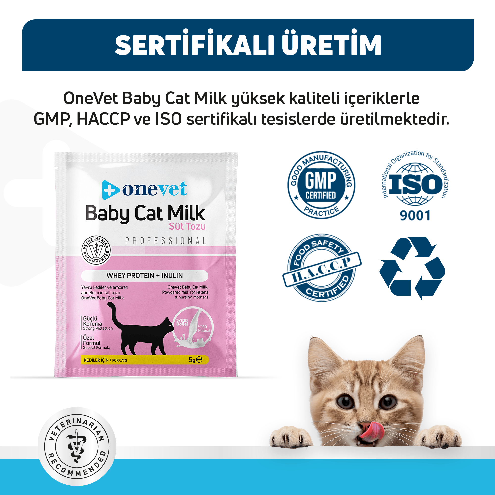 OneVet Baby Cat Milk Sindirim ve Büyüme Destekleyici Yavru ve Anne Kedi Süt Tozu