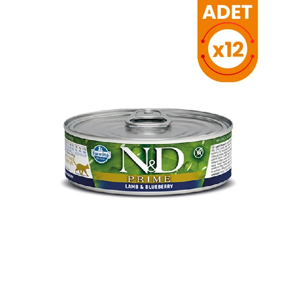 N&D Prime Kuzu Etli ve Yaban Mersinli Konserve Kedi Maması - 12 Adet 70 Gr