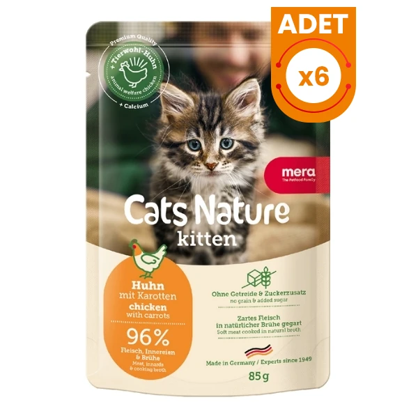 Mera Cats Nature Kitten Tavuklu Pouch Yavru Konserve Kedi Maması - 6 Adet 85 Gr