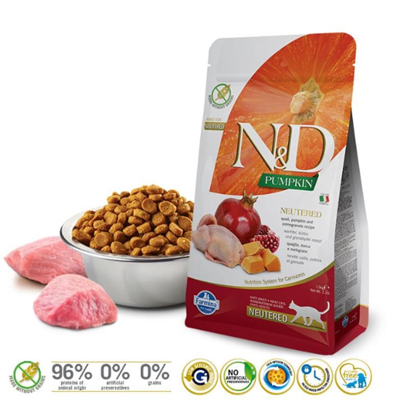 N&D Pumpkin Balkabaklı Bıldırcın ve Narlı Kısırlaştırılmış Kedi Maması