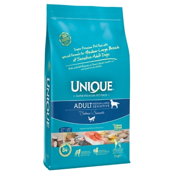 Unique Sensitive Somonlu Orta ve Büyük Irk Düşük Tahıllı Yetişkin Köpek Maması - 3 Kg