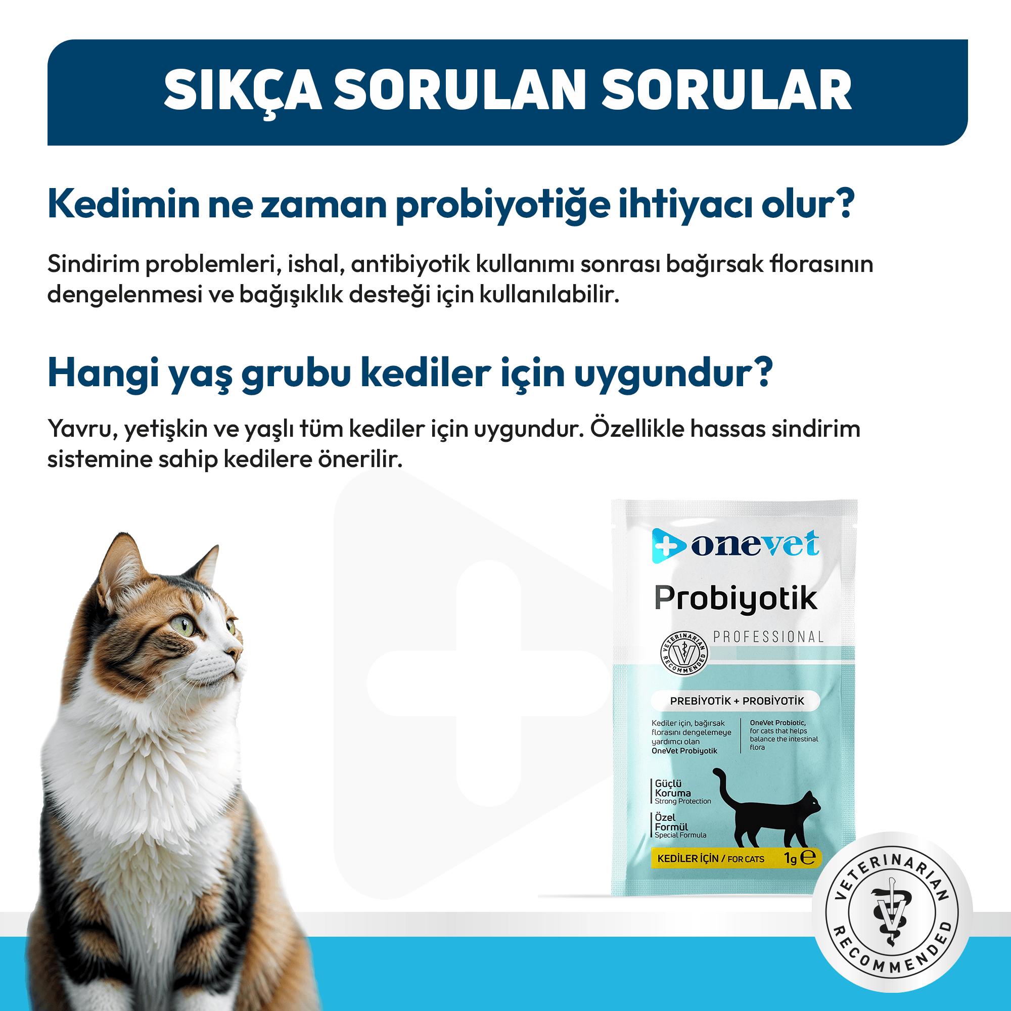 OneVet Probiyotik Kediler için Sindirim ve Bağışıklık Güçlendirici Saşe