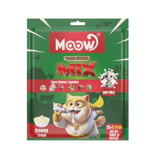 Moow Karışık 6 Lezzetli Çiftlik Serisi Keçi Sütlü Yetişkin Sıvı Kedi Ödül Maması