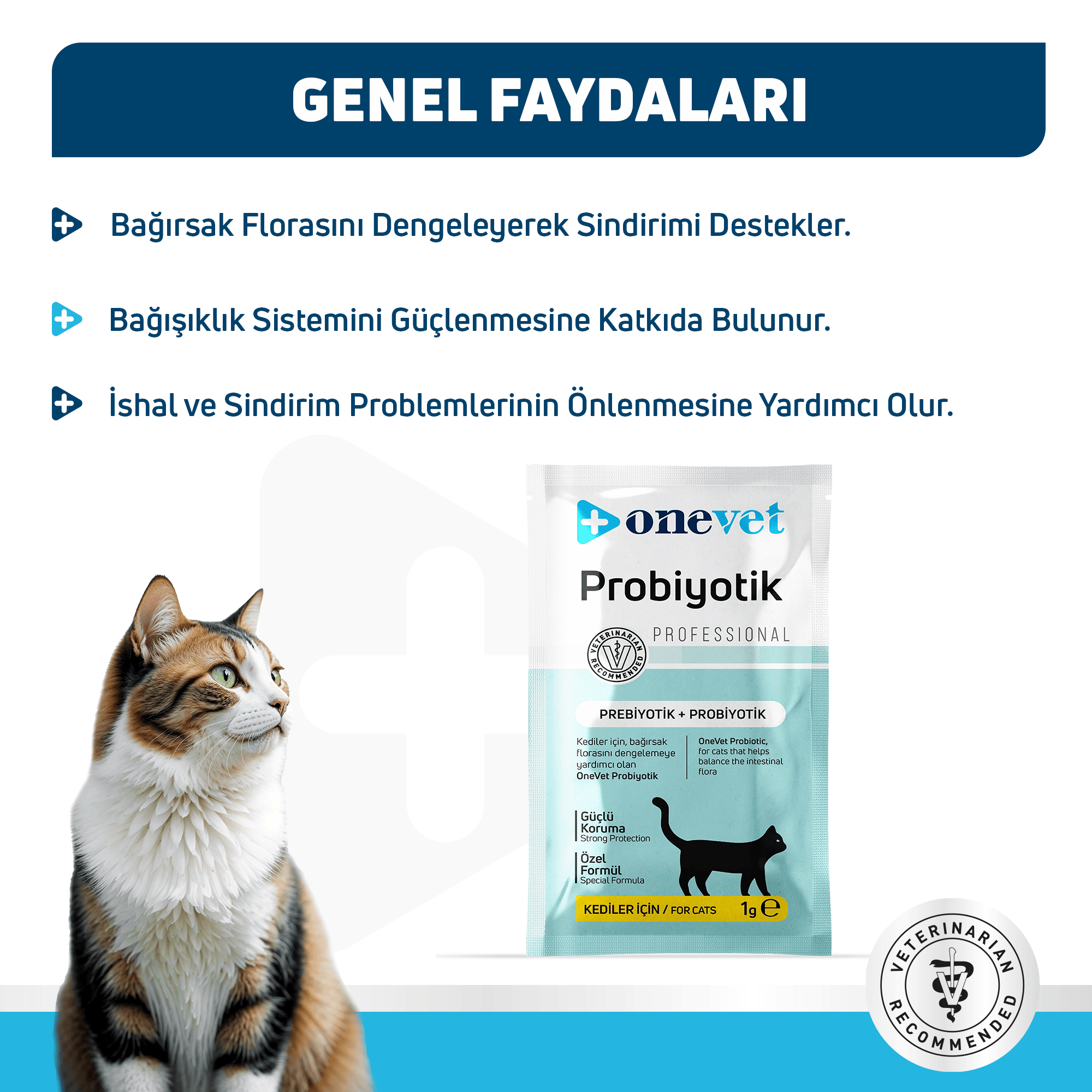 OneVet Probiyotik Kediler için Sindirim ve Bağışıklık Güçlendirici Saşe